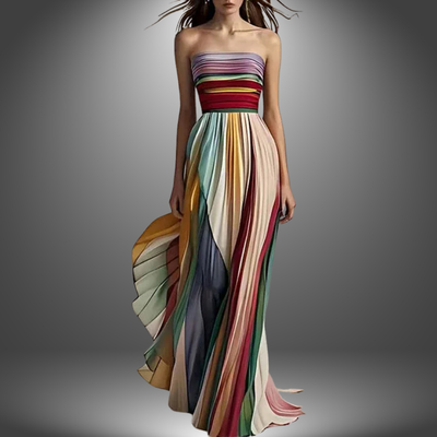 Abigail | Strapless Colorful Pleated Maxi Dress