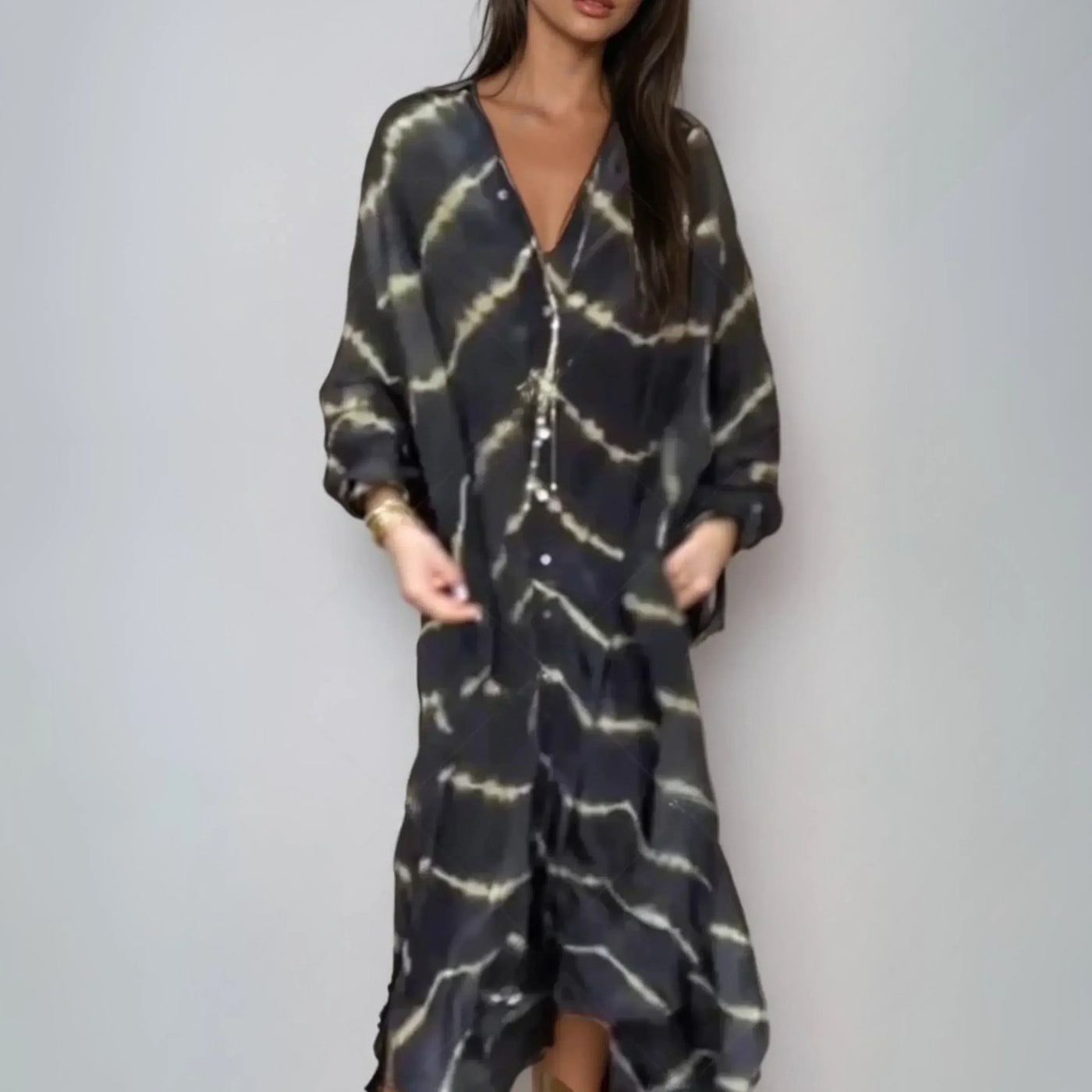 Lina™ - Long Sleeve Striped Print Dress