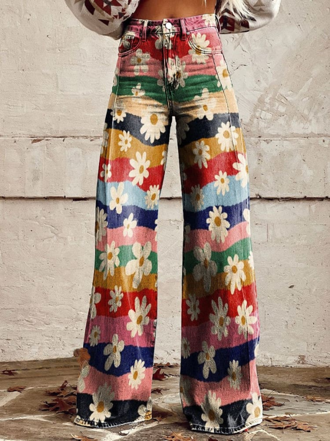 Lily™ | Colourful Striped Floral Printed Wide Leg Pants