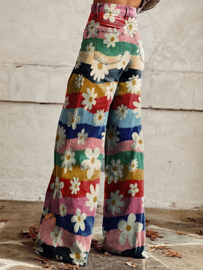 Lily™ | Colourful Striped Floral Printed Wide Leg Pants