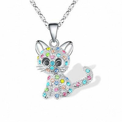 Silver necklace with baby kitten colored zirconia - Koyana