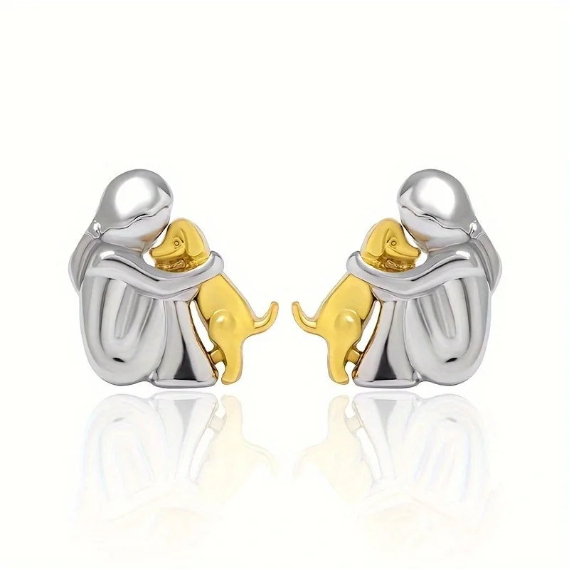 Aria – Two-Tone Dog Embrace Earrings (Silver & Gold)