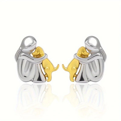 Aria – Two-Tone Dog Embrace Earrings (Silver & Gold)
