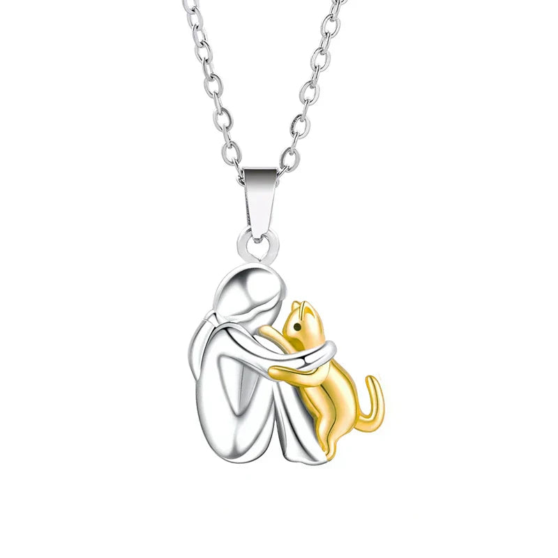 Aria – Gentle Cat Embrace Necklace (Gold & Rose Gold)