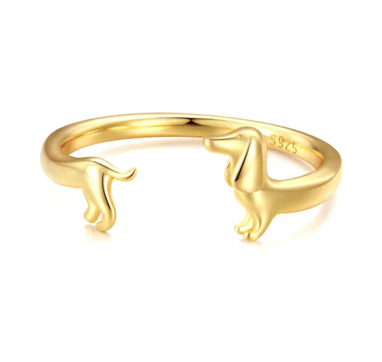 Aubri - Adjustable silver and gold dachshund ring in wraps