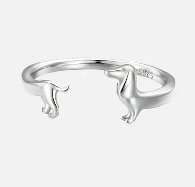 Aubri - Adjustable silver and gold dachshund ring in wraps