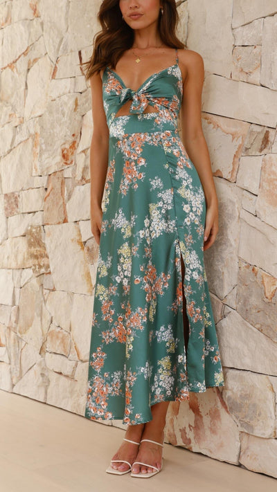 SATIN FLORAL DRESS
