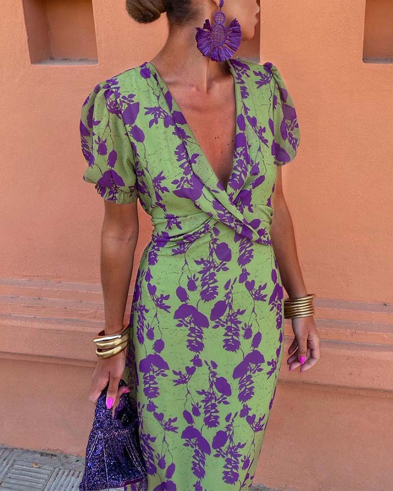 Brie | Floral Midi Dress with V-Neck