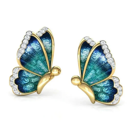 Zaniyah  - Gold vintage butterfly earrings in blue