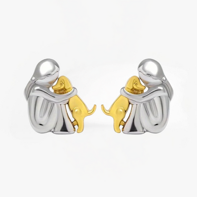 Aria – Two-Tone Dog Embrace Earrings (Silver & Gold)