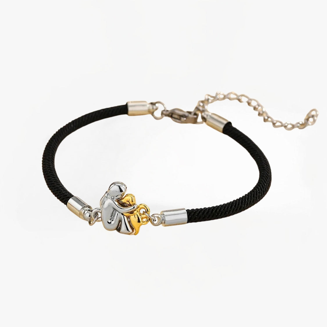 Harper – Black Cord Dog Embrace Bracelet (Silver & Gold Charm)